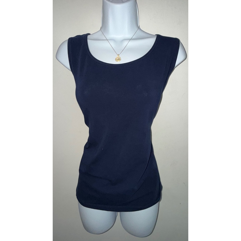 Kim Rogers Womens Navy Blue Scoop Neck Tank Top Sleeveless Shell‎ Cotton Blend L